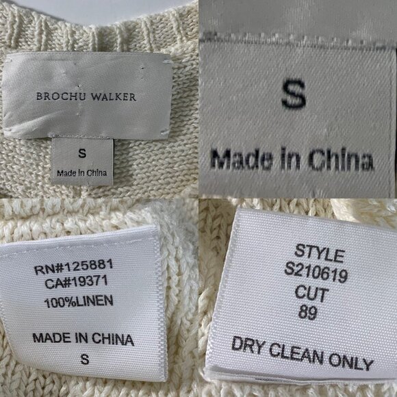 Brochu Walker Linen Sweater S Cream 3/4 Sleeve Scoop Neck Lightweight Coastal - Picture 6 of 13